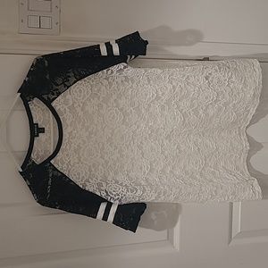 White and Black Lace Raglan Tee
